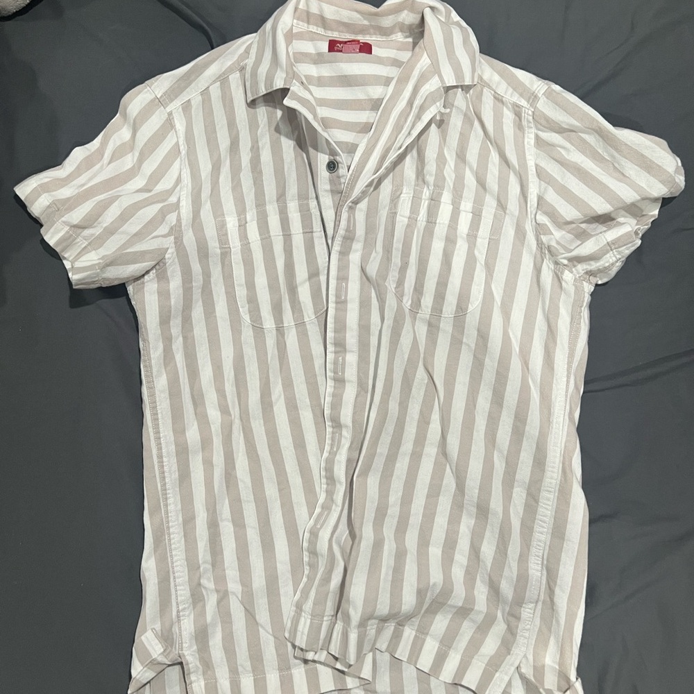 Arizona Jean Company White and Gray Striped Shirt